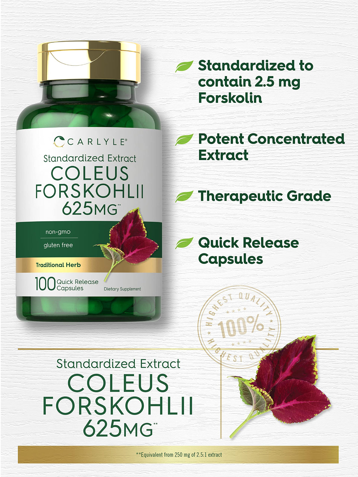 Carlyle Coleus Forskohlii Standardized Extract - 100 Capsules - image 3