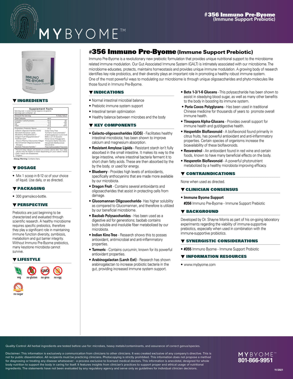 MYBYOME Immuno Pre-Byome Immune Support Prebiotic - 300g - image 2