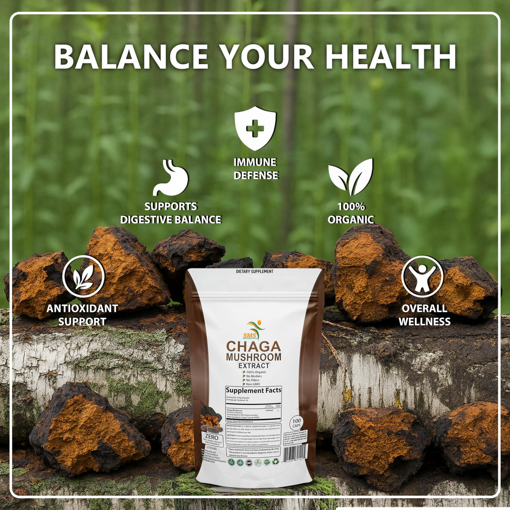 SMSHEALTHPRODUCTS.com Chaga Mushroom Extract 1000mg - 100 Vegetarian Capsules - image 6