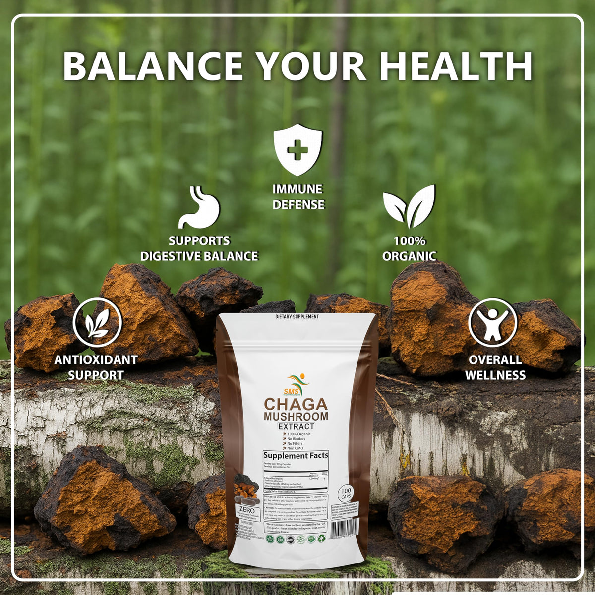 SMSHEALTHPRODUCTS.com Chaga Mushroom Extract 1000mg - 100 Vegetarian Capsules - image 6