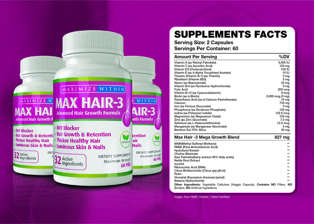 Maximum Slim Max Hair-3 Advanced Hair Growth Formula - 60 Capsules - image 3