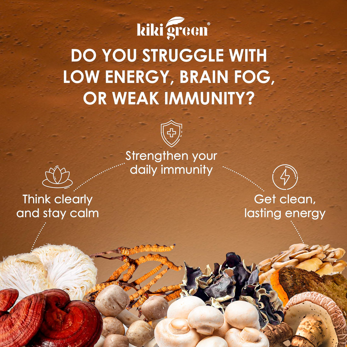 KIKI Green Mushroom Powder Extract - The 8 Mushrooms Supplement Blend