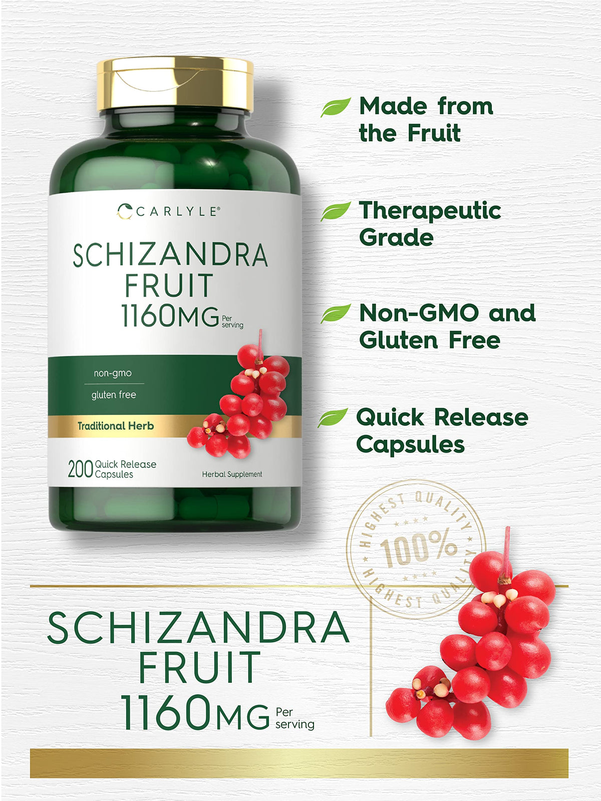 Carlyle Schisandra Supplement 1160 mg - 200 Capsules - image 3