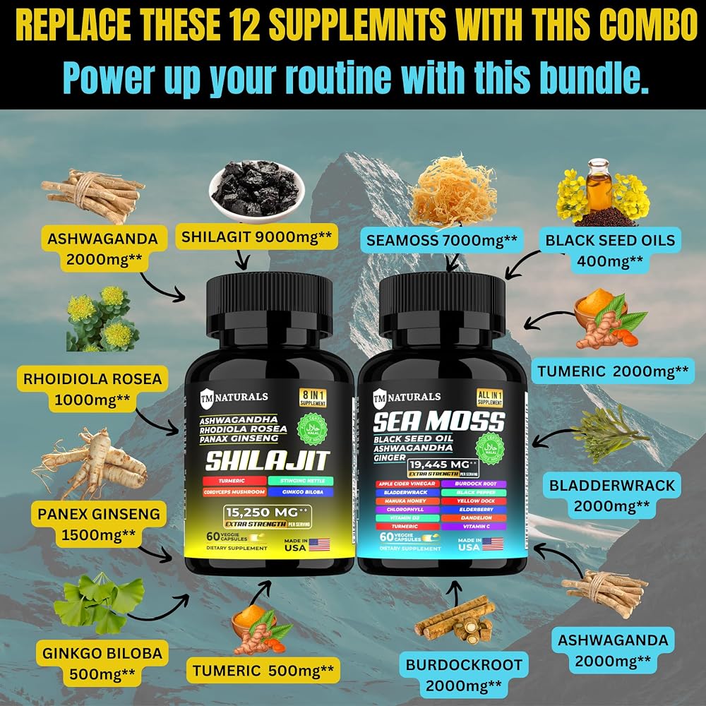 TM Naturals Sea Moss Black Seed Oil Ashwagandha Capsules - 120 Count - image 3