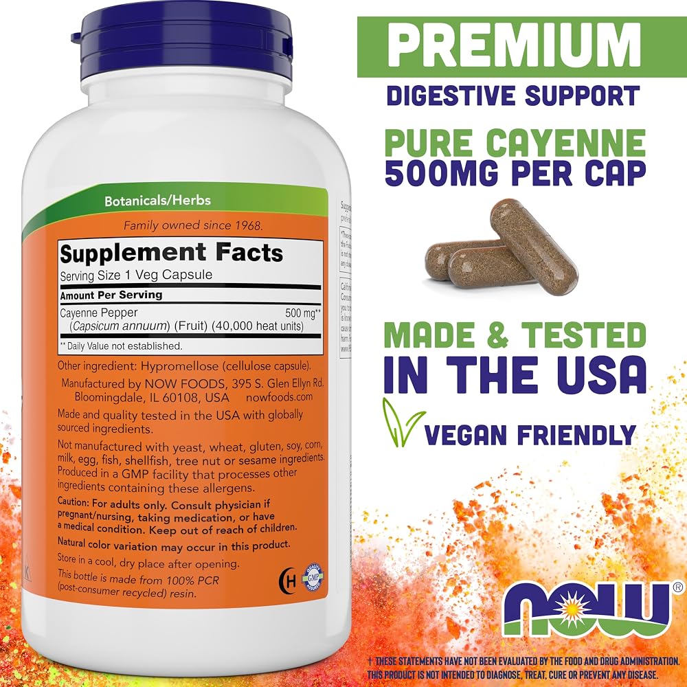 Now Supplements, Cayenne (Capsicum annuum) 500 mg, Herbal Support