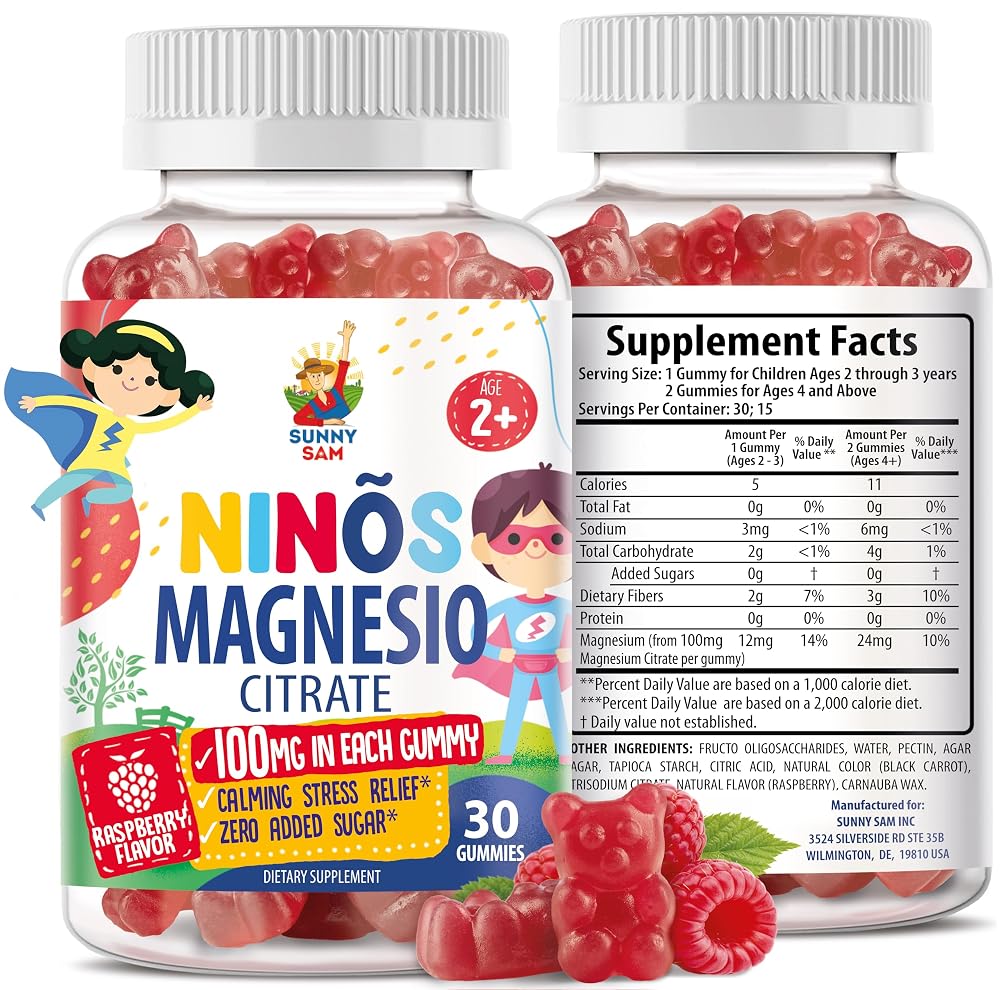 SUNNY SAM Magnesium Gummies for Kids & Adults - 100mg - Calm