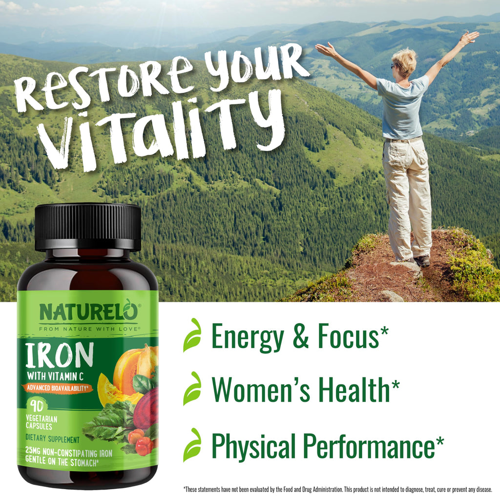 Naturelo Capsules iron 25Mg vitamin C gentle On The Stomach