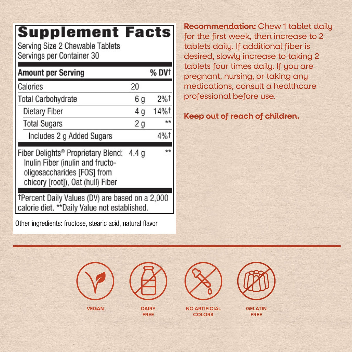 Nature's Way Fiber Delights Daily Fiber Chewable Tablets, Vanilla - 60 Tablets - image 6