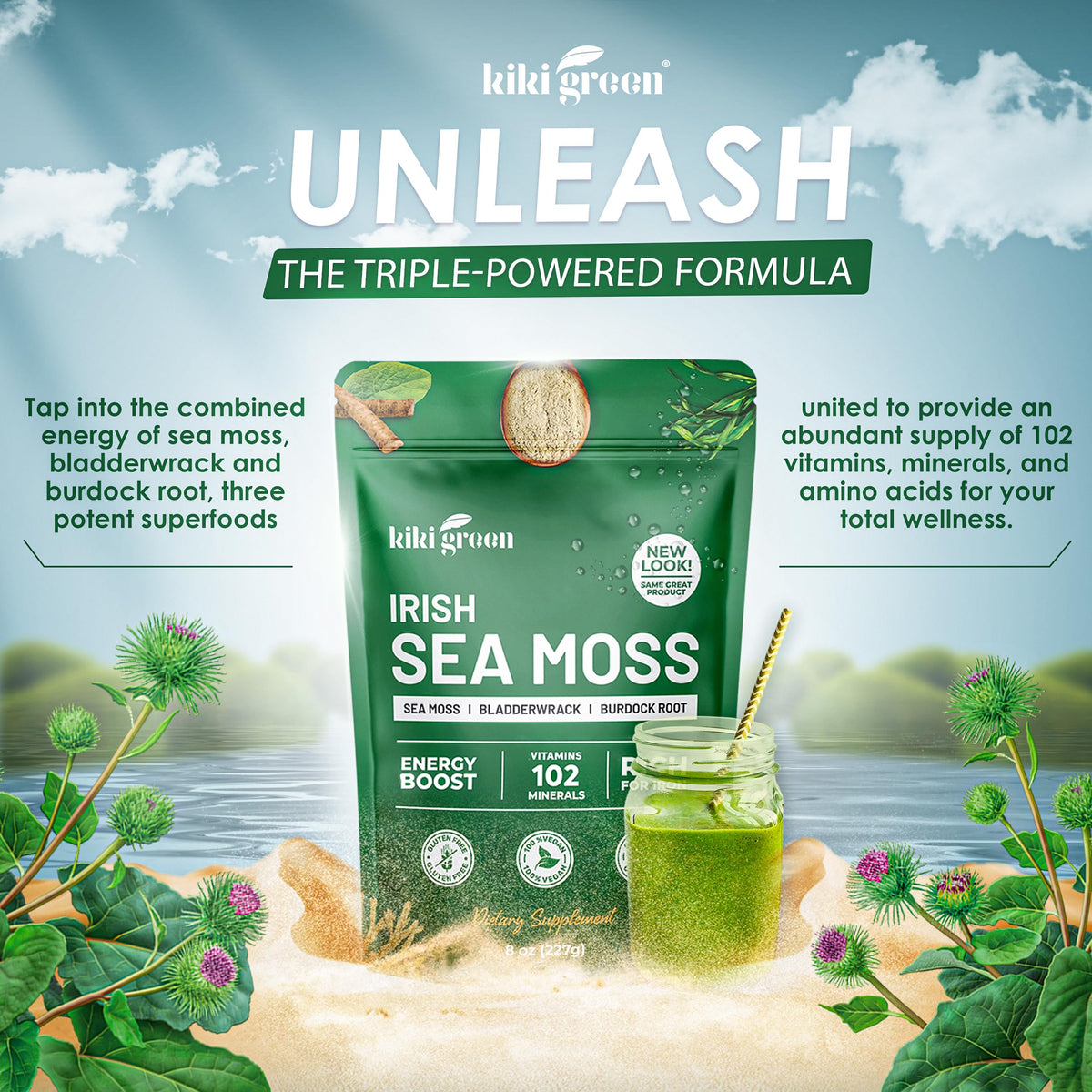KIKI Green Irish Sea Moss Powder Immune Support - 8 Oz - image 2