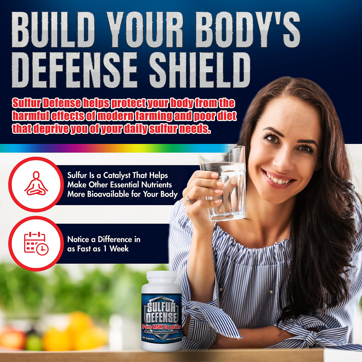 7 Lights Sulfur Defense Opti-MSM 99.9% Pure MSM Powder - 90 Capsules - image 4