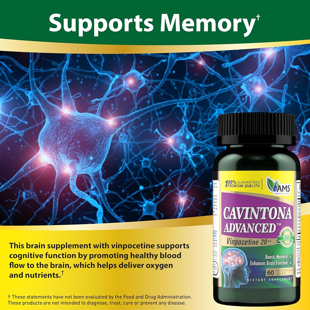 America Medic & Science Cavintona Vinpocetine 20mg Brain Support - 60 Capsules - image 4