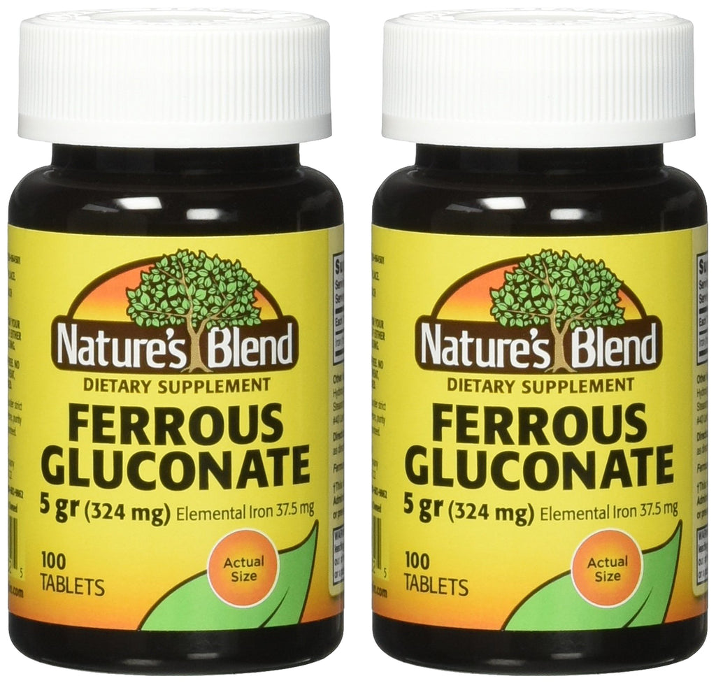 Nature's Blend Ferrous Gluconate Iron Tablets 324 mg - 200 Count - image 2