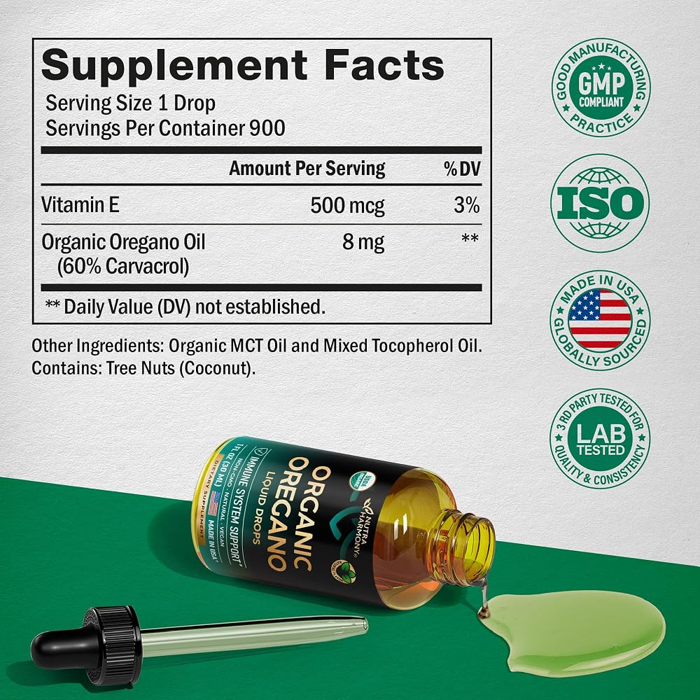 NUTRAHARMONY Oregano Oil Drops Organic 60% Carvacrol - 1 oz - image 7