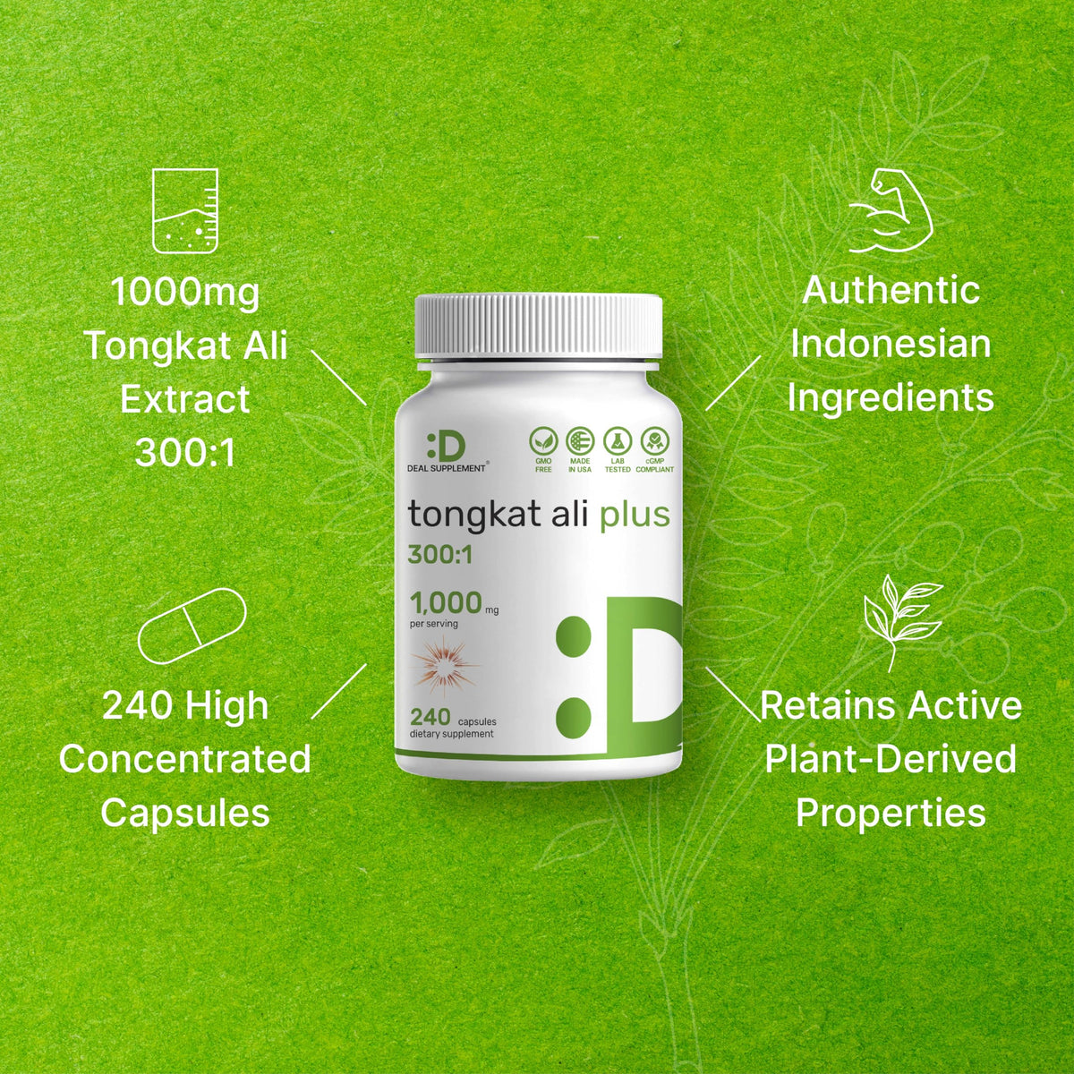 DEAL SUPPLEMENT Tongkat Ali Extract 300:1 with Horny Goat Weed - 240 Capsules - image 4