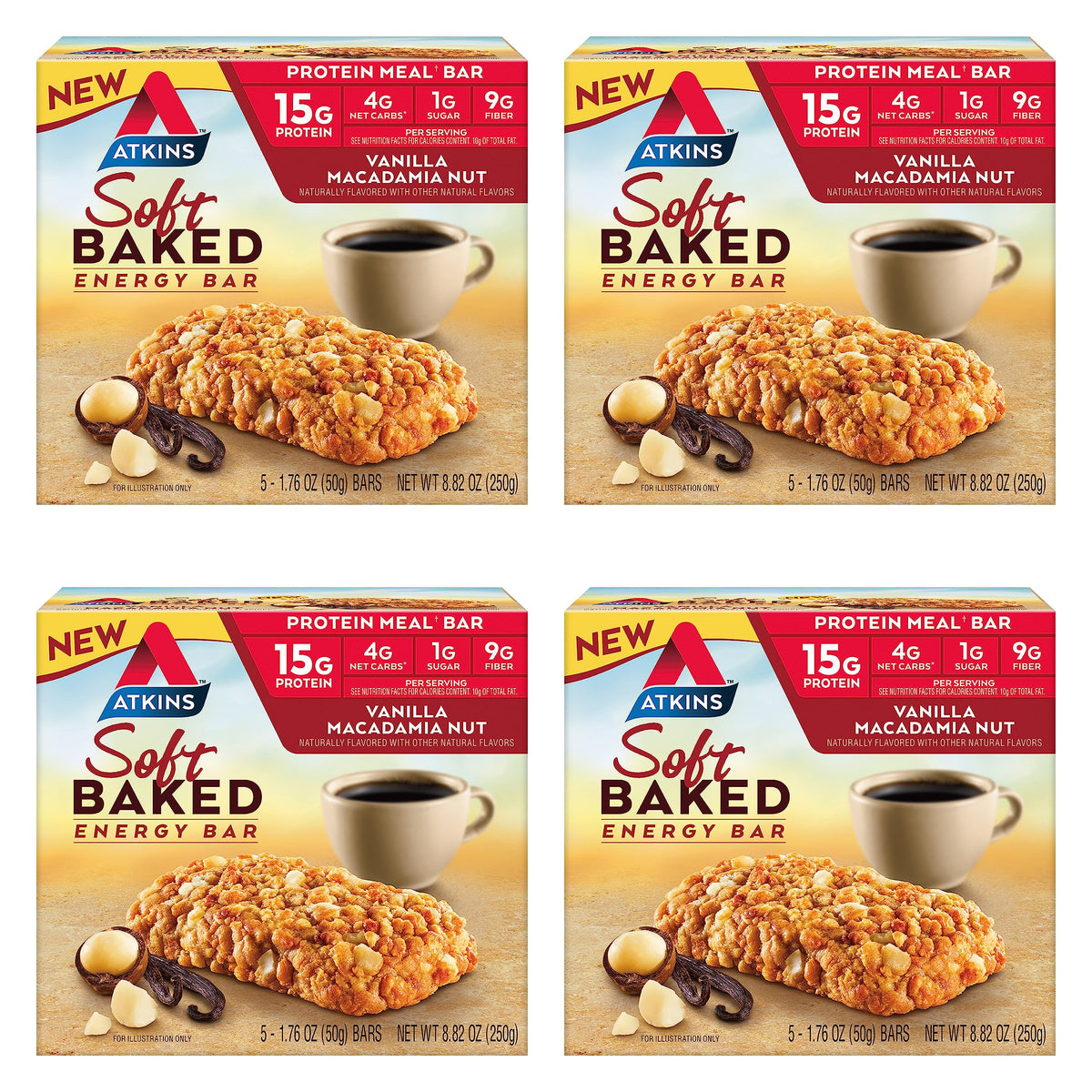 Atkins Soft Baked Energy Meal Bars, 4 Packs (5 Bars Each)