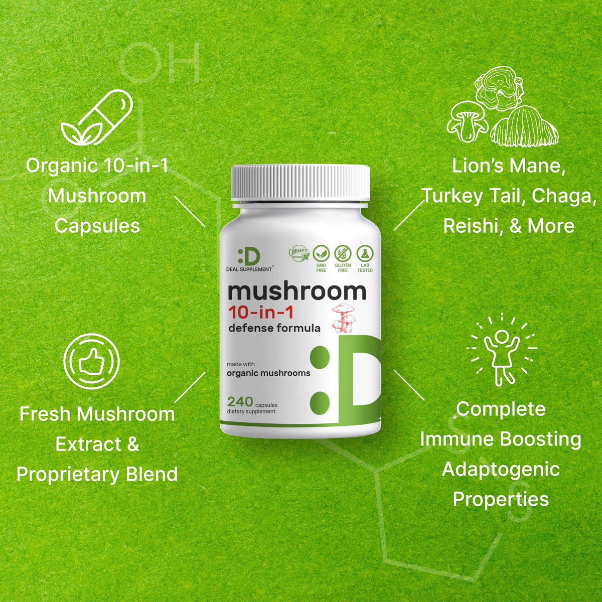 DEAL SUPPLEMENT Organic 10-in-1 Mushroom Complex - 240 Capsules - image 4