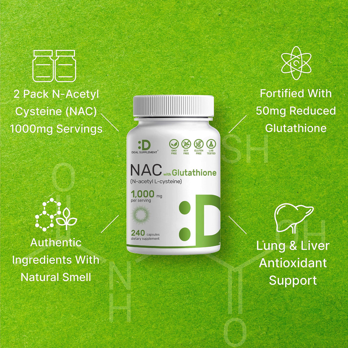DEAL SUPPLEMENT NAC N-Acetyl Cysteine 1000mg - 480 Capsules - image 4