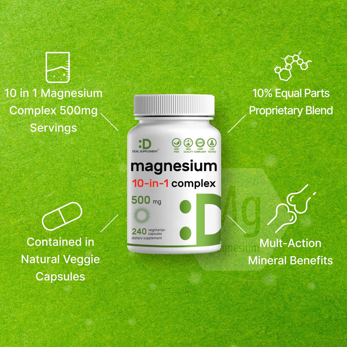 DEAL SUPPLEMENT Magnesium Complex 500 mg - 240 Vegetarian Capsules - image 4