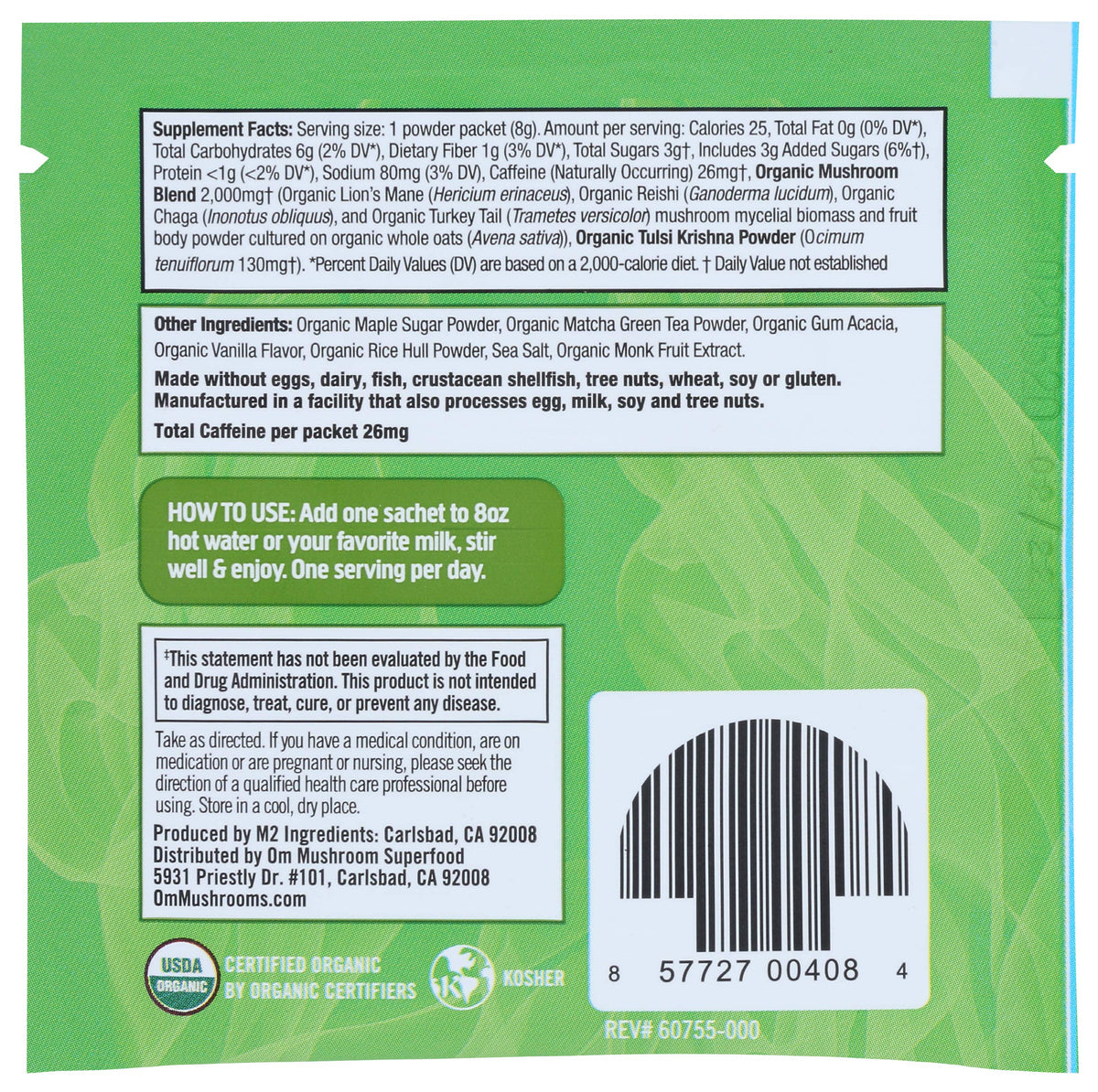 OM Mushroom Superfood Organic Mushroom Matcha Latte Blend - 0.28 oz - image 3
