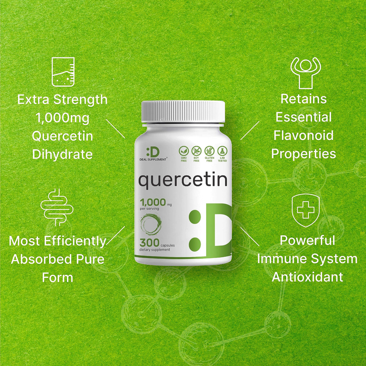 DEAL SUPPLEMENT Quercetin 1,000mg Immune Support - 300 Capsules - image 4