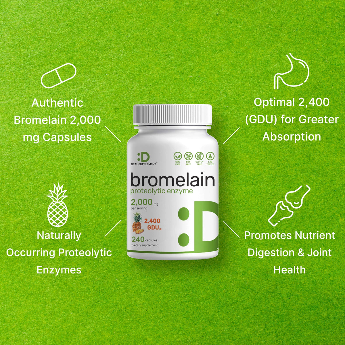 DEAL SUPPLEMENT Bromelain 2000mg Supports Nutrient Digestion - 240 Capsules - image 4