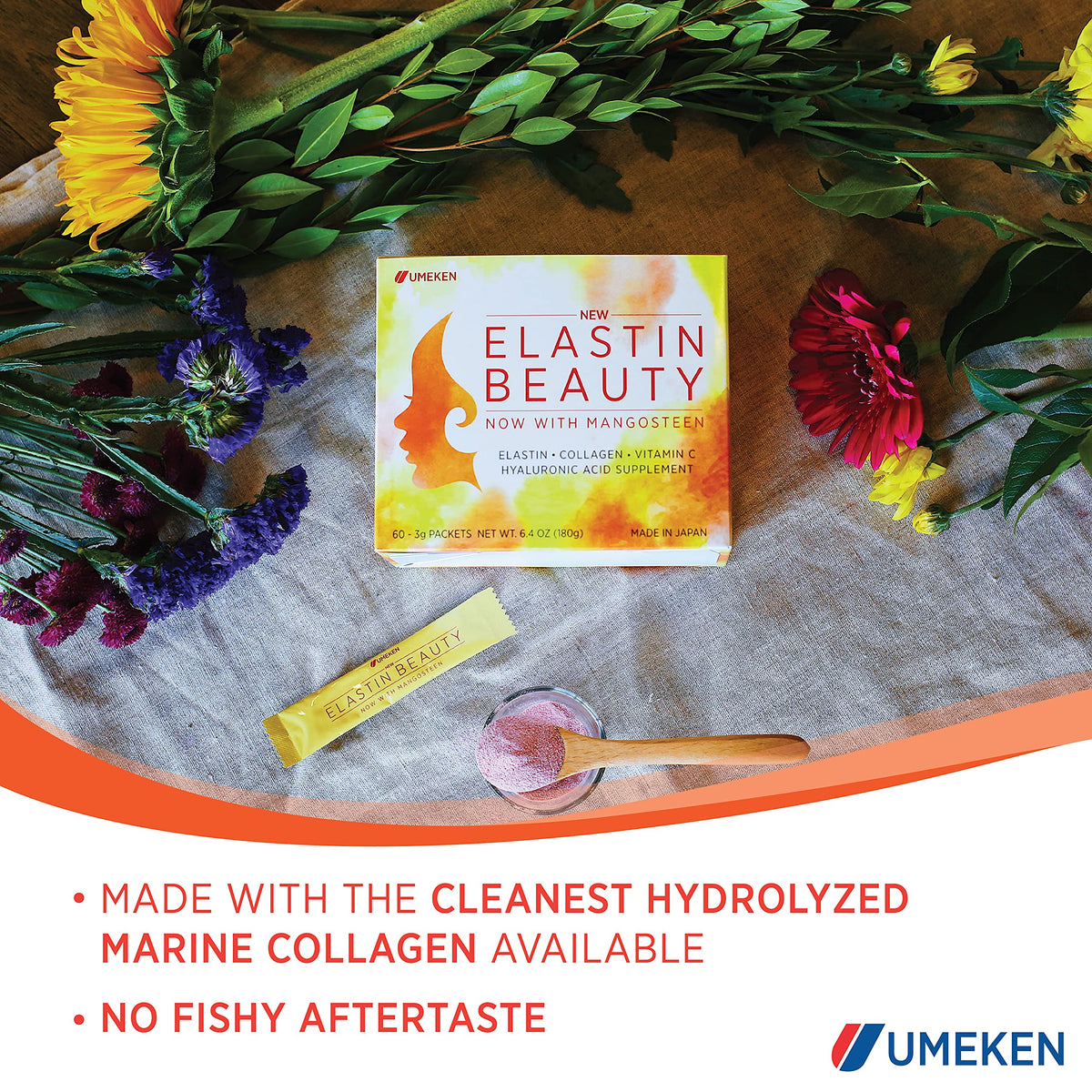 Umeken Elastin Beauty Powder with Collagen Peptides - 120 Packets - image 3