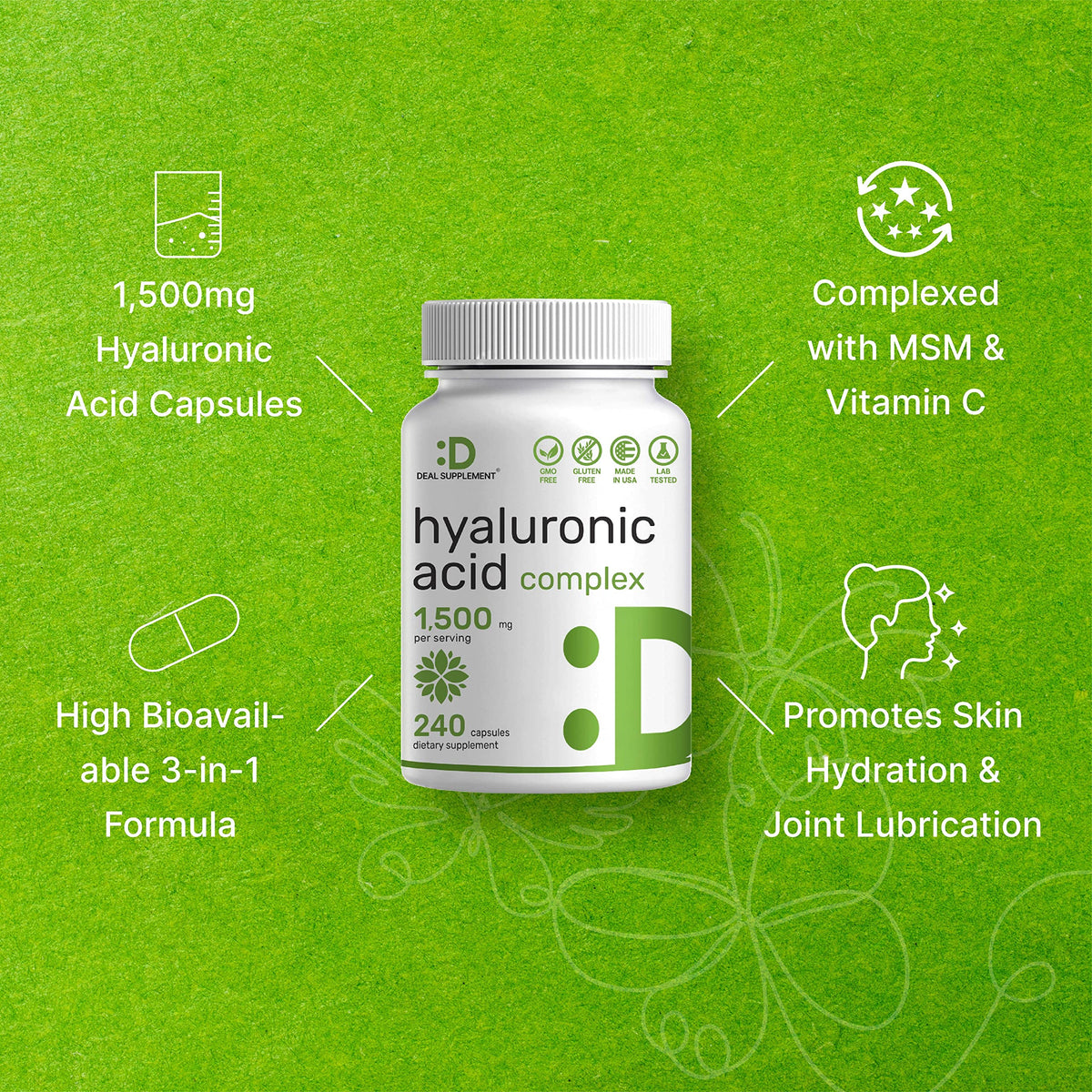DEAL SUPPLEMENT Hyaluronic Acid Complex 1,500mg - 240 Capsules - image 4