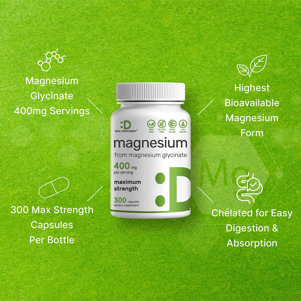 DEAL SUPPLEMENT Magnesium Glycinate 400mg - 300 Capsules - image 4