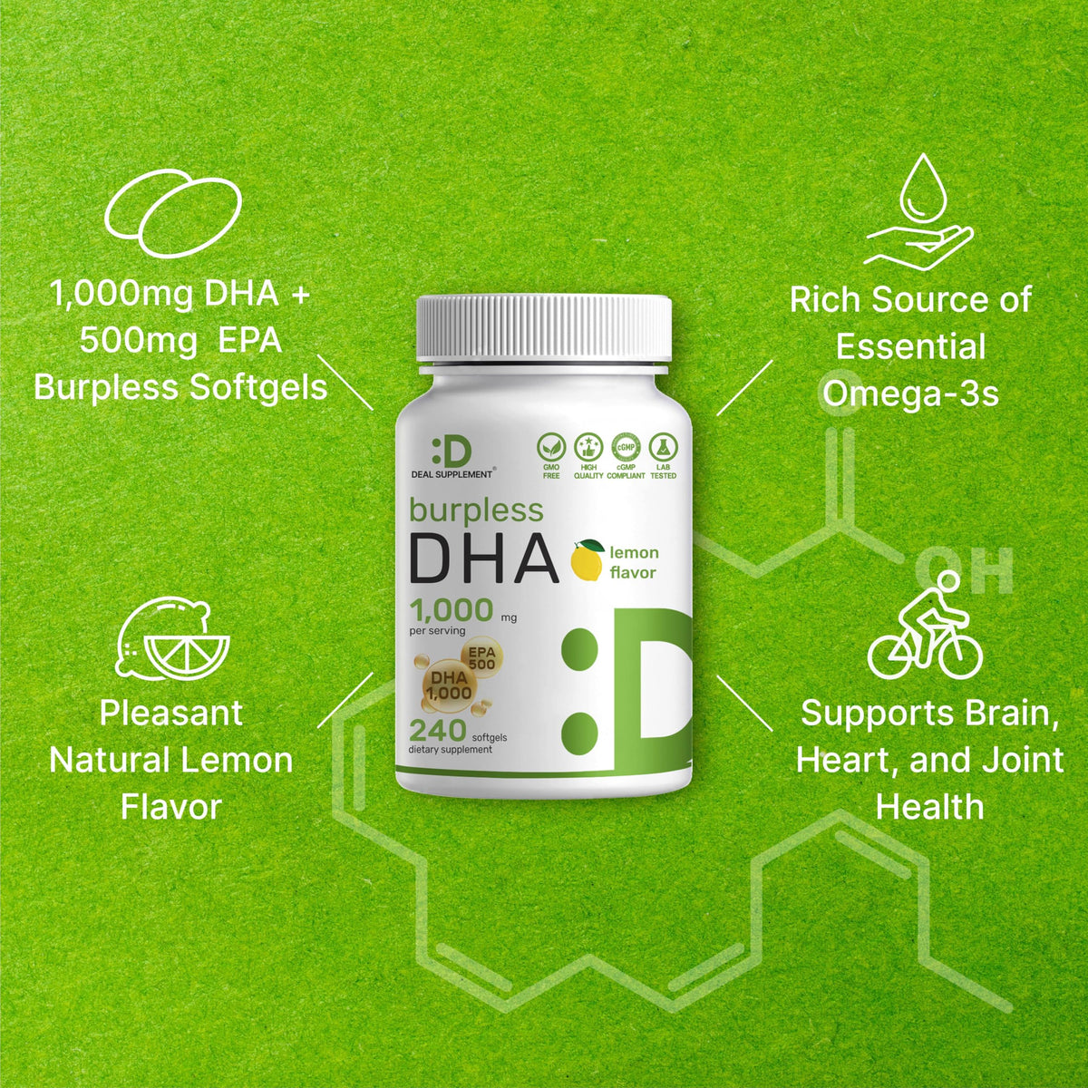 DEAL SUPPLEMENT DHA 1000mg Omega-3 Fish Oil - 240 Softgels - image 4
